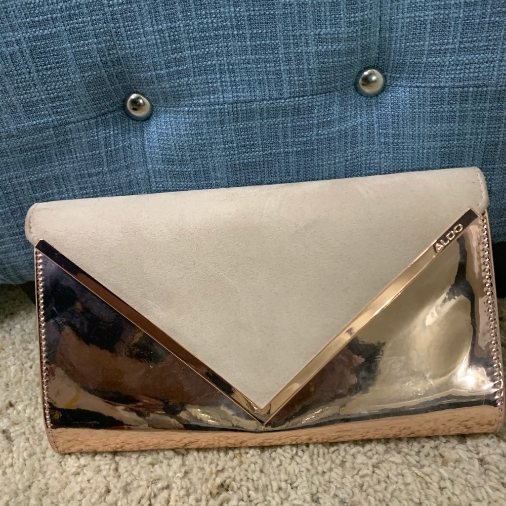 Mirrored rose gold clutch convertible shoulder bag
